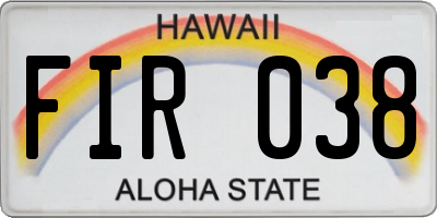 HI license plate FIR038