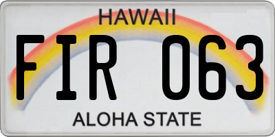 HI license plate FIR063