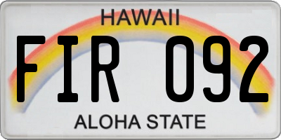 HI license plate FIR092