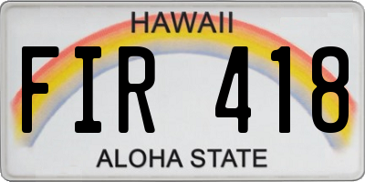 HI license plate FIR418