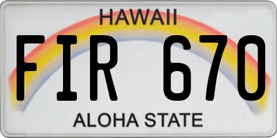 HI license plate FIR670