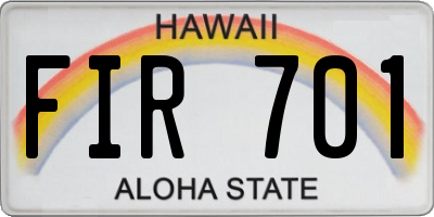 HI license plate FIR701