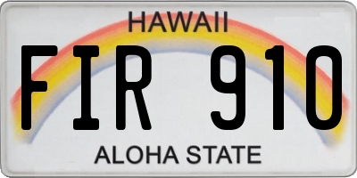 HI license plate FIR910