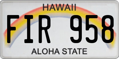 HI license plate FIR958