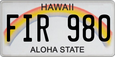 HI license plate FIR980