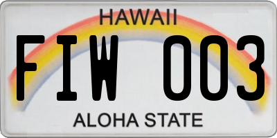 HI license plate FIW003