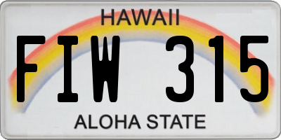 HI license plate FIW315