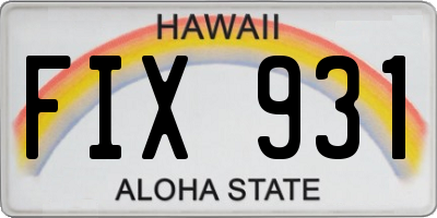 HI license plate FIX931