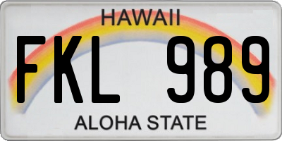 HI license plate FKL989