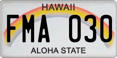 HI license plate FMA030