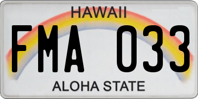 HI license plate FMA033