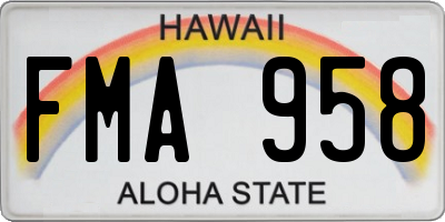 HI license plate FMA958