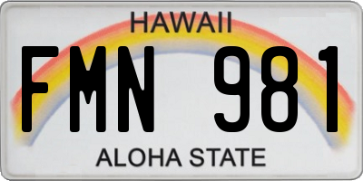 HI license plate FMN981