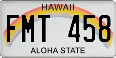HI license plate FMT458