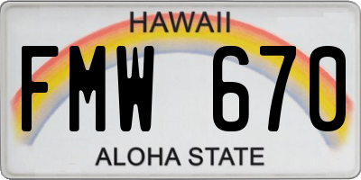HI license plate FMW670
