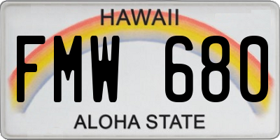 HI license plate FMW680