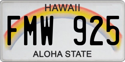 HI license plate FMW925