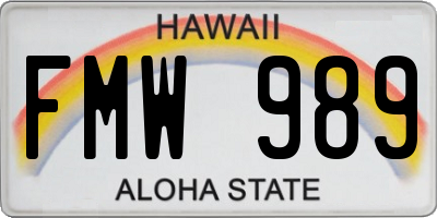 HI license plate FMW989