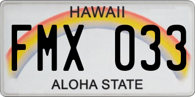 HI license plate FMX033