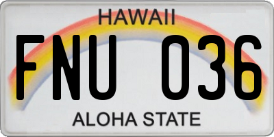HI license plate FNU036