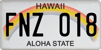 HI license plate FNZ018