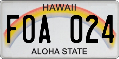 HI license plate FOA024