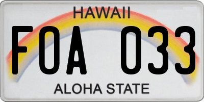 HI license plate FOA033