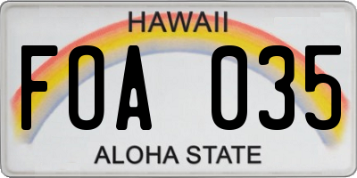 HI license plate FOA035