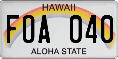 HI license plate FOA040