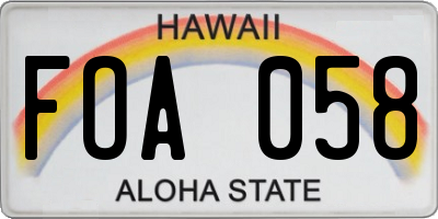 HI license plate FOA058