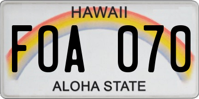 HI license plate FOA070