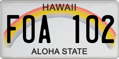 HI license plate FOA102