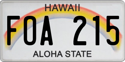 HI license plate FOA215