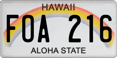 HI license plate FOA216