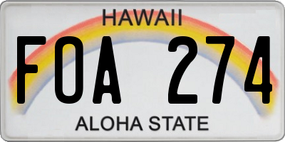 HI license plate FOA274