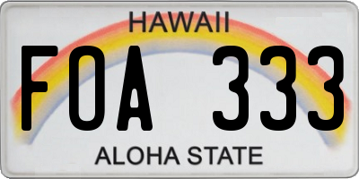 HI license plate FOA333