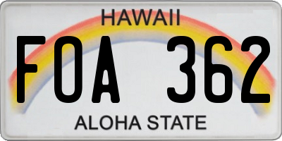HI license plate FOA362