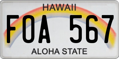 HI license plate FOA567