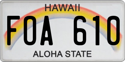 HI license plate FOA610