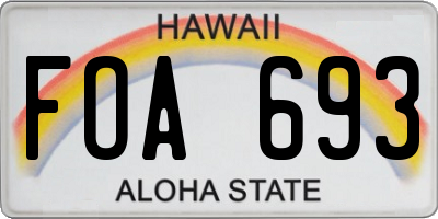 HI license plate FOA693