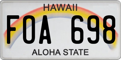 HI license plate FOA698