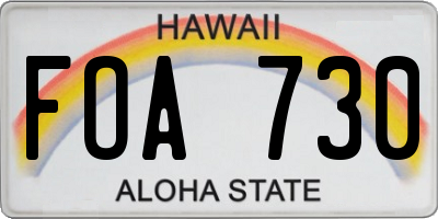 HI license plate FOA730