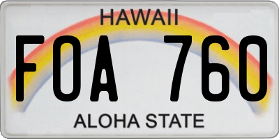 HI license plate FOA760