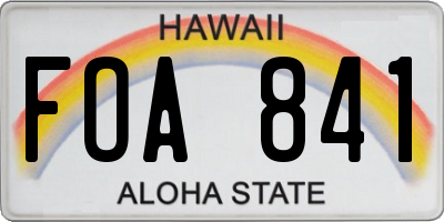 HI license plate FOA841