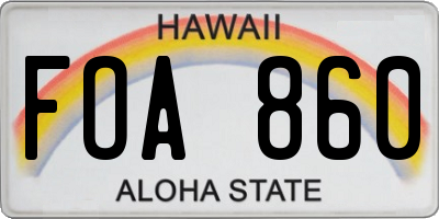 HI license plate FOA860
