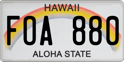 HI license plate FOA880