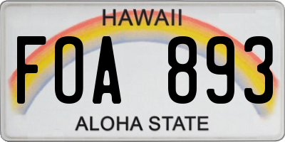 HI license plate FOA893