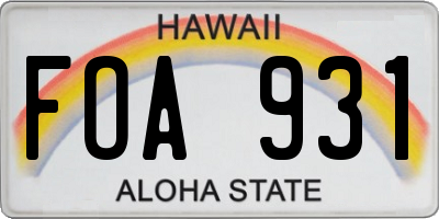 HI license plate FOA931
