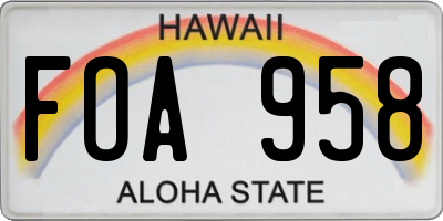 HI license plate FOA958