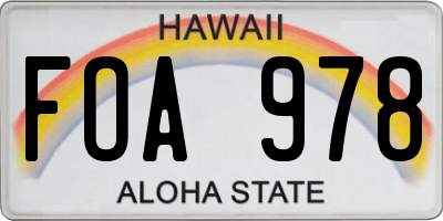 HI license plate FOA978